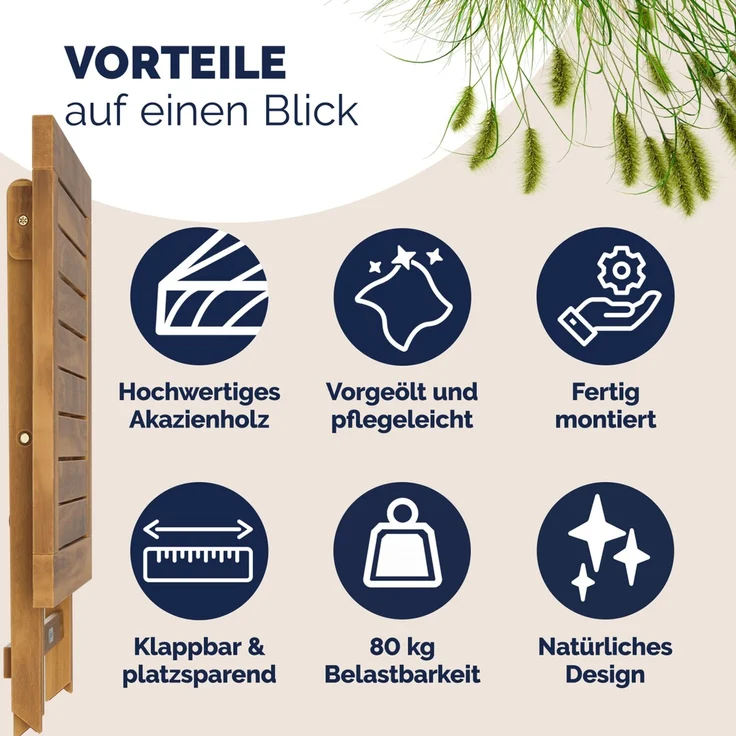 Casaria Beistelltisch, klappbar, Holz Akazie, 46 x 46 cm – Bild 2