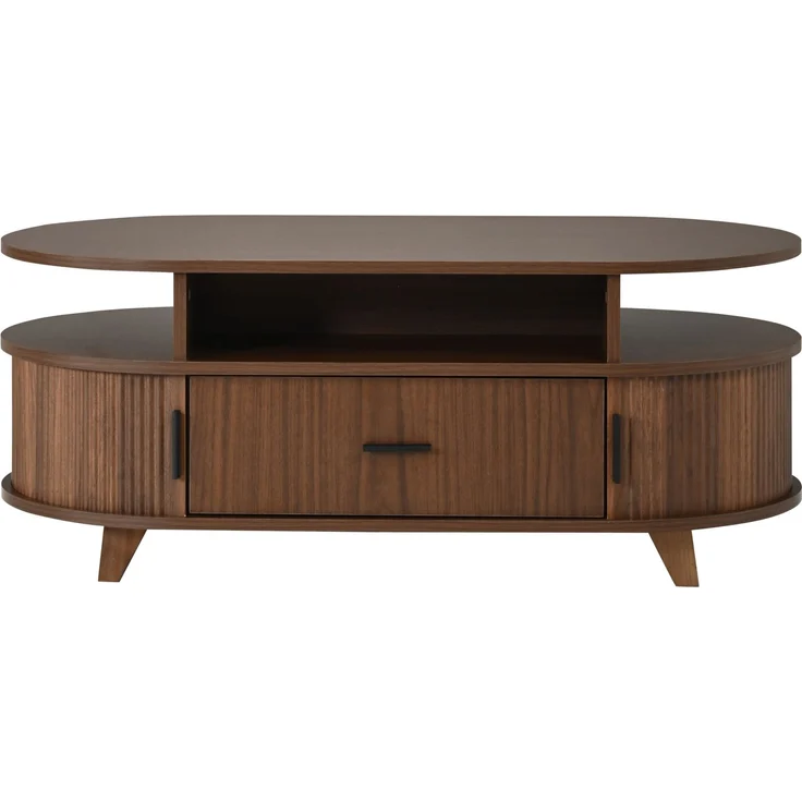 Couchtisch oval, B 100 x T 50 x H 40 cm, Walnussoptik, mit Schublade und Rolltüren – Bild 9