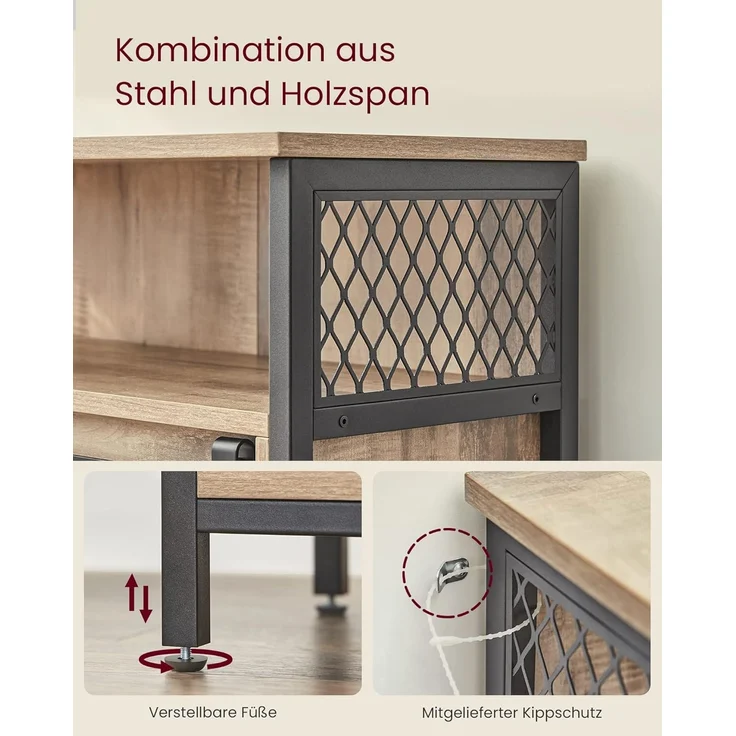 VASAGLE Sideboard, Küchenschrank, Aufbewahrungsschrank, mit Schiebetür, 30 x 70 x 80 cm, verstellbare Ablage, offenes Fach, Landhausstil, für Wohnzimmer, eichenbraun-schwarz LSC089B50 – Bild 7