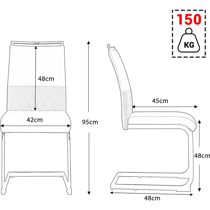 Esszimmerstuhl 2er-Set ergonomisch mit Kunstleder & Leinen gepolstert, komfortabler Küchen- und Bürostuhl,Weiß – Bild 10