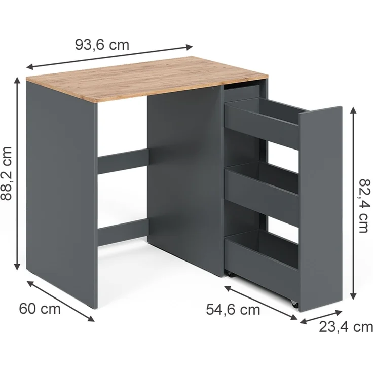 Waschmaschinenschrank Viktor Anthrazit/Goldkraft Eiche 93.6 x 88.2 cm mit Rollcontainer Vicco – Bild 2