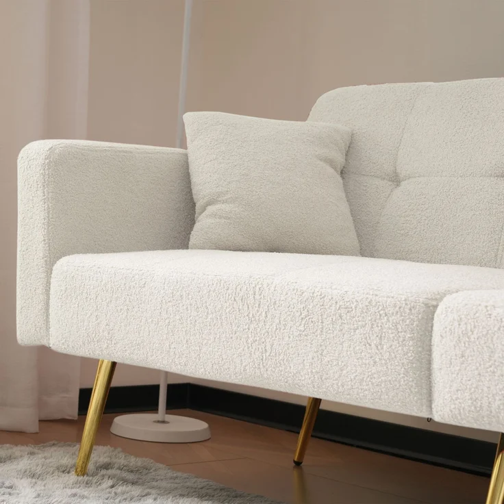 ZUBALIYA Schlafsofa 64x72 cm, mit Stauraum, mit Samtbezug, mit Schaumstoffpolsterung, aus Stoff: Sherpa, Weiß – Bild 21