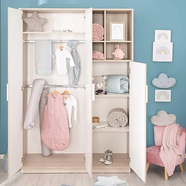 roba Kinderzimmerset 'Olaf' 3-teilig - Bett 70 x 140 - Kleiderschrank 3-türig - Weiß / Luna Elm – Bild 16