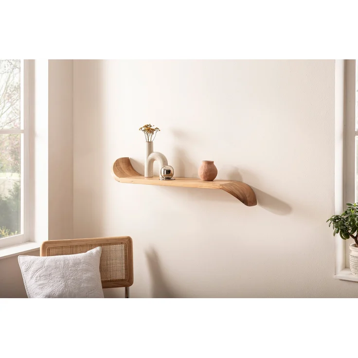 FINEBUY Wandregal FB74703 Wandregal Mango Massivholz 80cm Hängeregal modern geschwungen, Natürlich schön und funktional, Handgefertigt aus Mango Massivholz – Bild 2