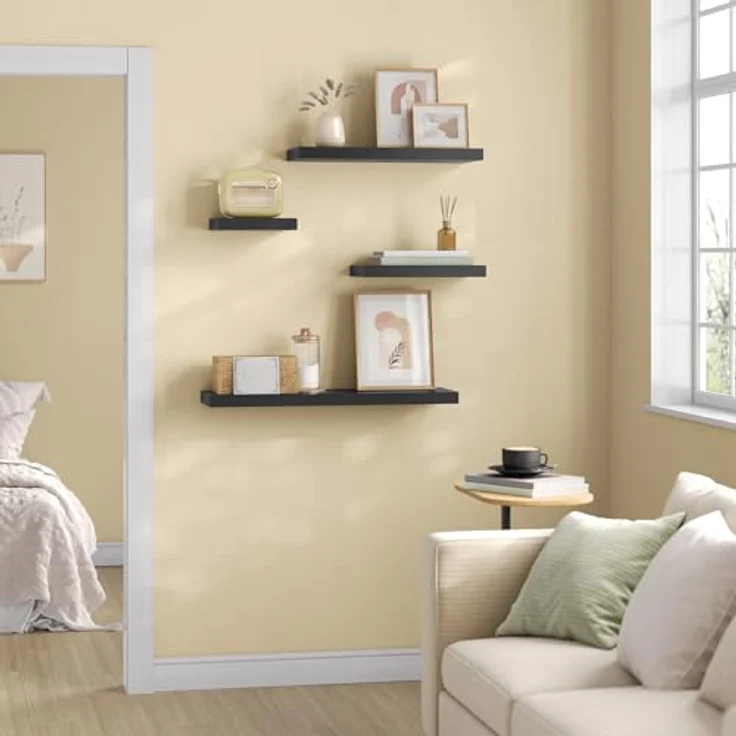 eSituro Wandregal, schwebendes Regal für Wandmontage, Schweberegal Hängeregal Wandbrett im Wohnzimmer Schlafzimmer Küche Badezimmer, schwarz modern, MDF, 50 x 3,8 x 22,9 cm – Bild 3