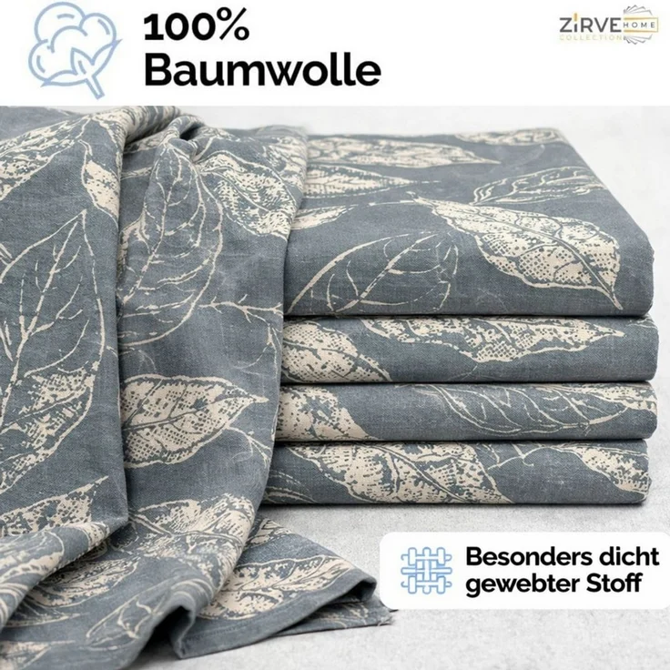 ZIRVEHOME Bettwäsche Baumwolle Bettbezug Graublau Beige Elegantes Blattmuster, Arina V1, Renforce, 2 teilig, 155x220 Baumwolle Natur-Design Graublau, Beige Blattmuster – Bild 2