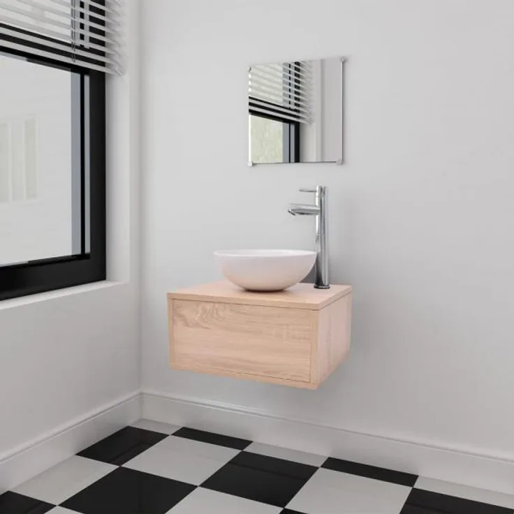 vidaXL 3-tlg. Badmöbel und Waschbecken Set Beige 272226