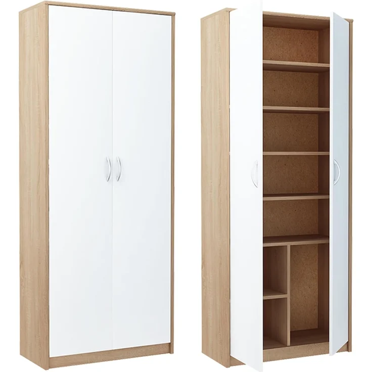 Home Collective Mehrzweckschrank mit 8 Fächern Besenschrank Haushaltsschrank (74 cm breit aus Laminatplatte und hochwertigen Polymergriffen) in mattem Finish mit 6 Einlegeböden und 2 Türen sonoma weiß – Bild 8