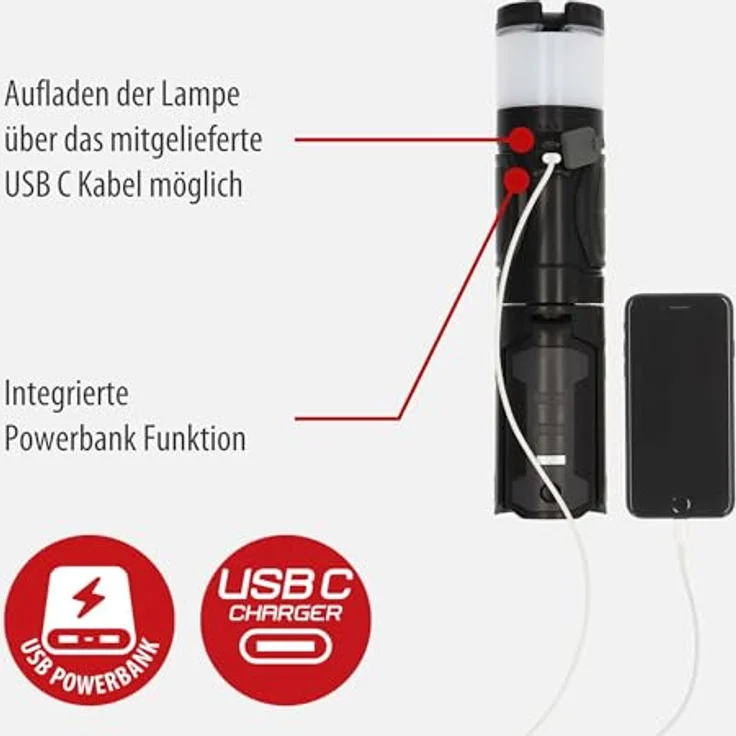 Brennenstuhl Akku LED Outdoor Lampe UL 400 AT, 400lm, IP44, 24h Leuchtdauer, dimmbar, Farbtemperatur einstellbar, Rotlicht, ausziehbar bis 1,03m, Powerbank, inkl. USB C Ladekabel – Bild 4