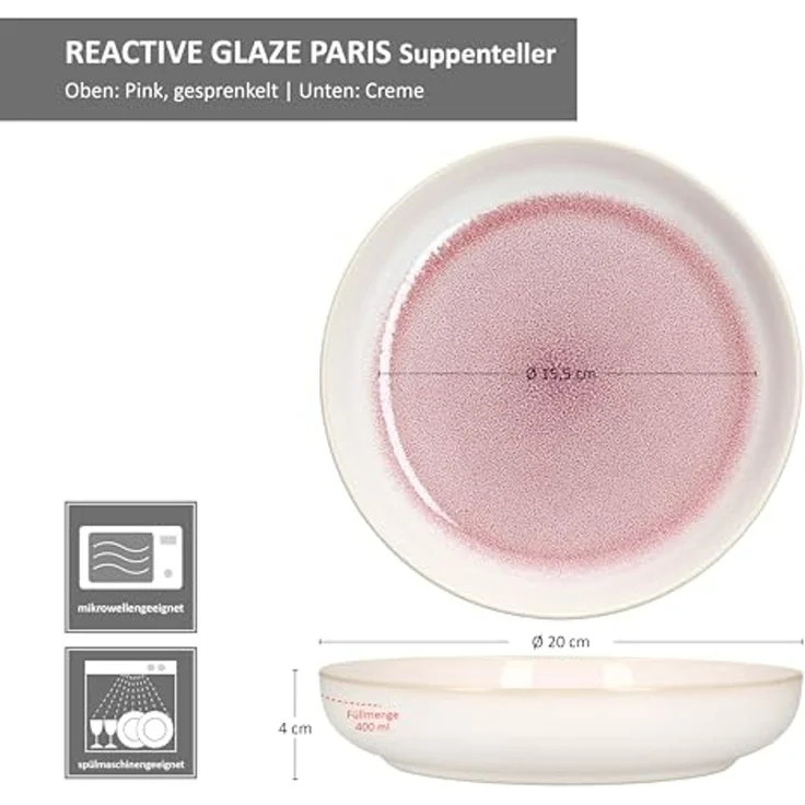 MamboCat Suppenteller 6x Reactive Glaze Paris Suppenteller 400ml 6 Pers Creme Pink – Bild 6
