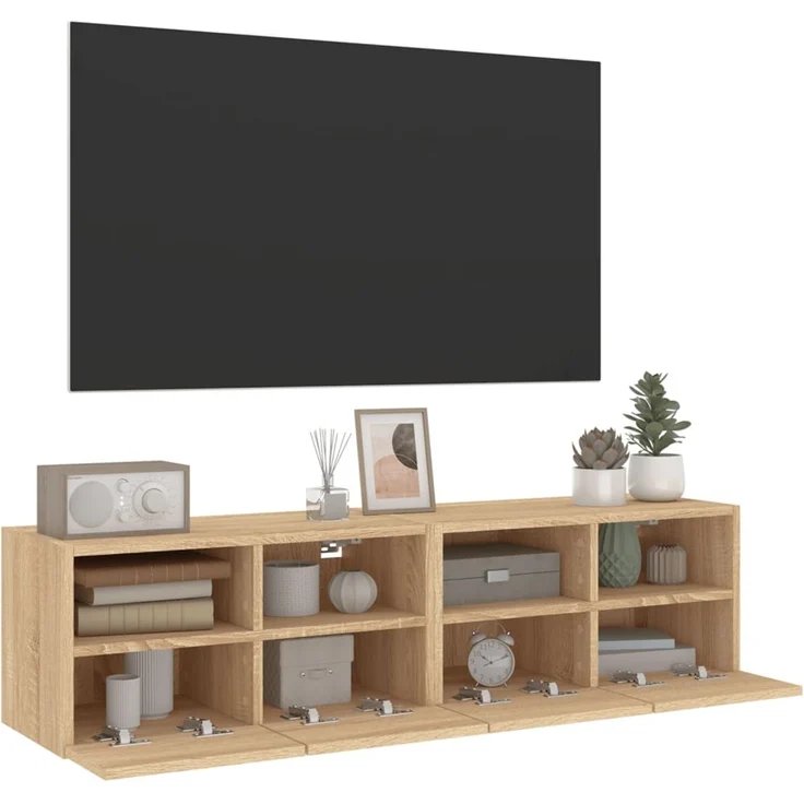 2 pcs TV-Wandschrank, TV Hängeboard Hängeschrank Sonoma-Eiche 60x30x30 cm Holzwerkstoff – Bild 5