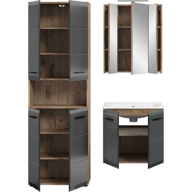Badkombination (B/H/T: 135x185x46 cm) in schwarz matt und Nox Oak Nachbildung – Bild 3