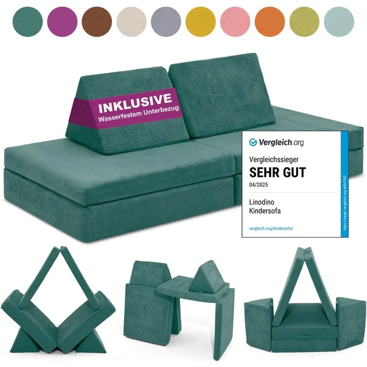 Linodino Kindersofa Spielsofa I aus Schaumstoff Bausteine I Spielcouch für Kinder, Wasserfeste Unterbezüge, Waschbare Chenille Bezüge 30° – Bild 2
