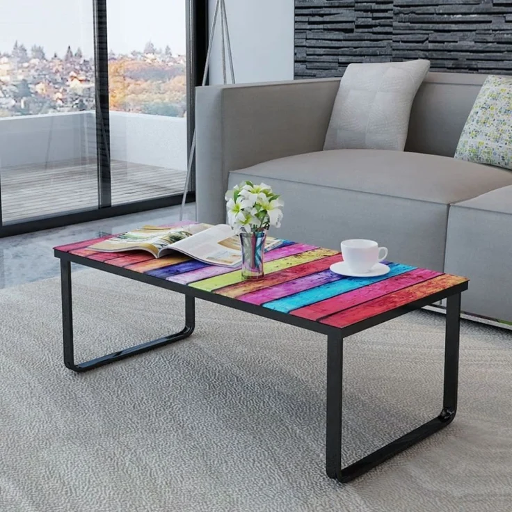 vidaXL Couchtisch mit Glasplatte Regenbogen-Aufdruck 241175 – Bild 6