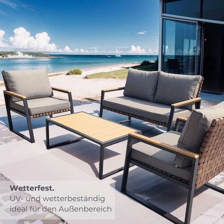 Gartenmöbel Lounge Outdoor Lounge Sitzgruppe Set 4tlg Balkon Lounge Taupe Sahara – Bild 5