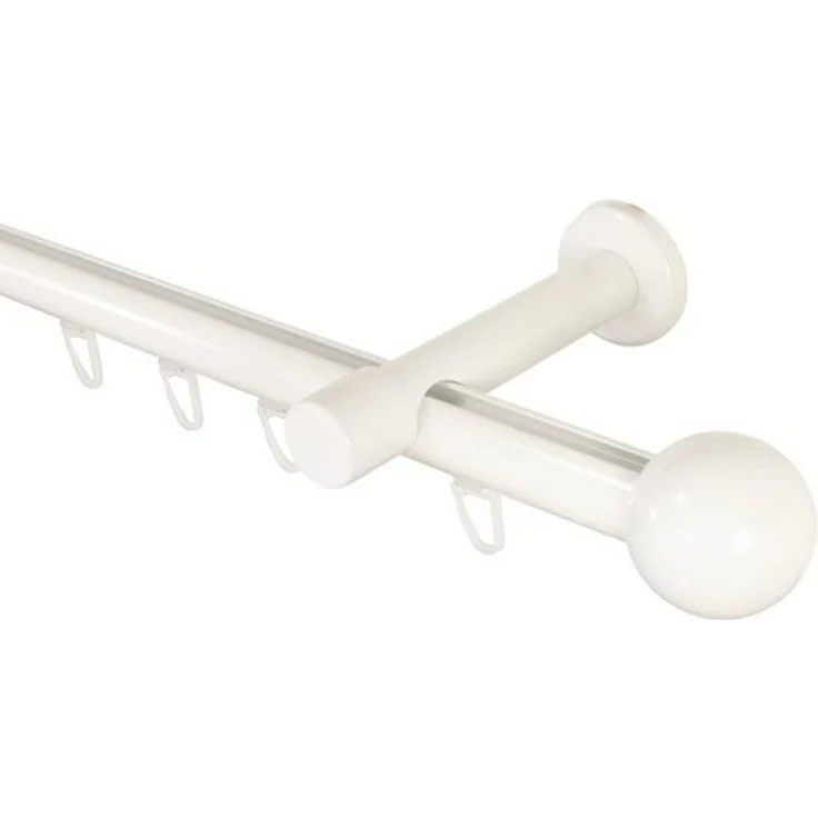 iso-design Gardinenstange Innenlauf 20 mm weiß Endstück Kugel Wandabstand 8 cm, Ø 20 mm, 1-läufig, Fixmaß, mit Bohren, Aluminium – Bild 2