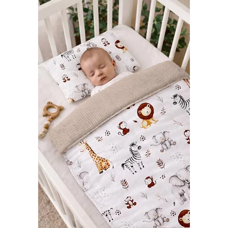 Babynest Nestchen Baby Set für Neugeborene – 5-teilig – Kuschelnest aus 100% Baumwolle & Waffelpique – Babykokon tragbar – für Babybett, Kinderbett & Kinderwagen – OEKO-TEX - ZOO und Sand – Bild 4