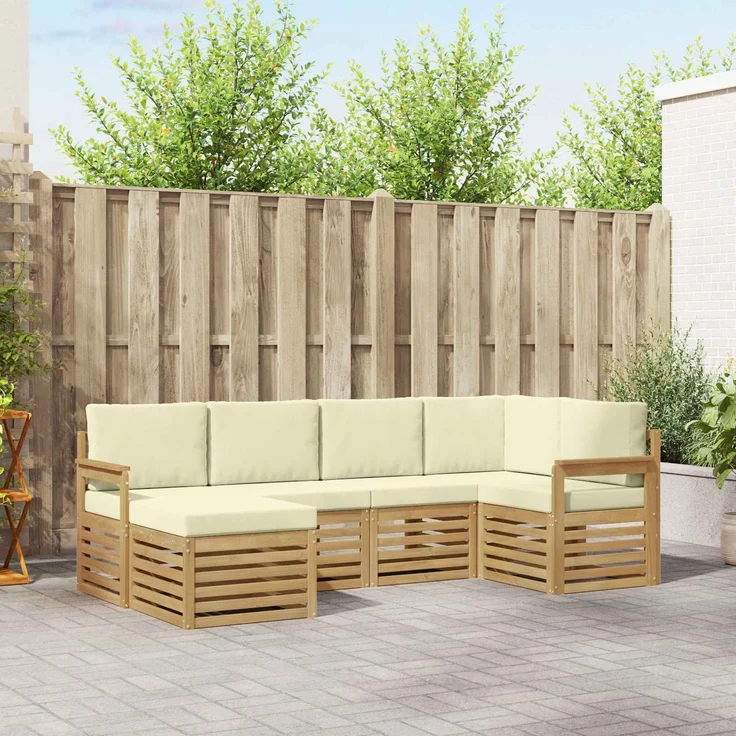 vidaXL Outdoor-Sofagarnitur 6 stk. 5-Sitzer Weiß und Creme Polyester 3392100 – Bild 1