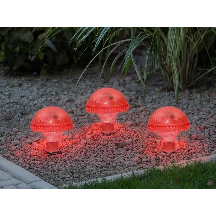 3-er Set LED Solarleuchten, Rot mit Erdspieß Höhe 27,5 cm