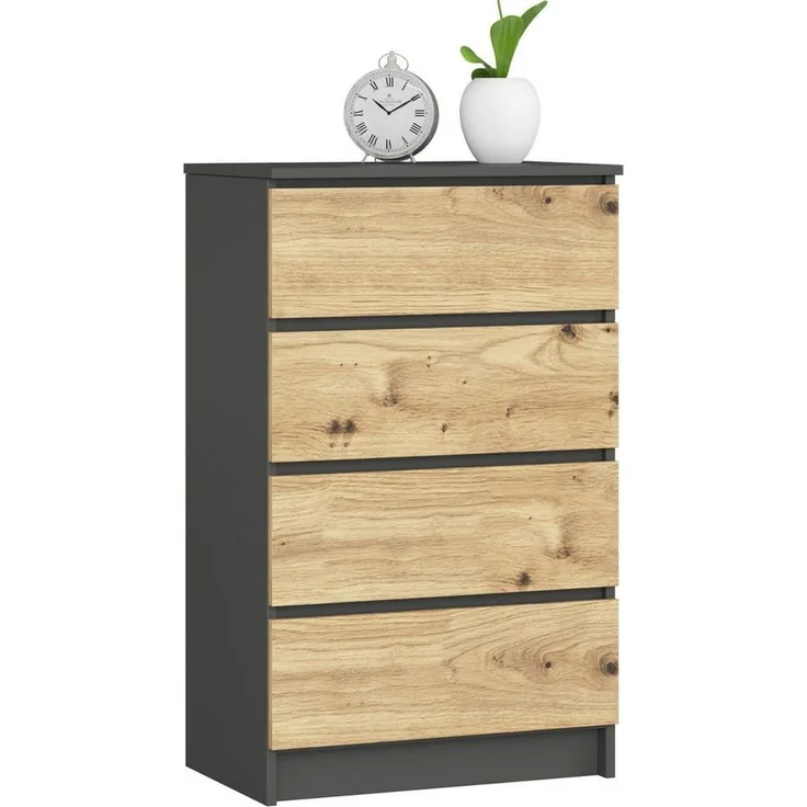 Home Collective Kommode 60 cm breit Holz Highboard Sideboard für Flur Schlafzimmer Wohnzimmer (Kommode Schlafzimmer Kommode mit Schubladen Holz Schrank), Kinderzimmer Organizer, 99 cm hoch, 4 Schubladen graphit-Artisan Eiche