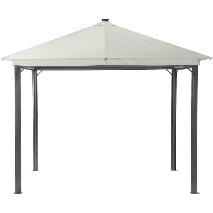 Leco Solar-Pavillon "Zoe" mit LED-Beleuchtung und Gittergewebe-Rollos, lichtgrau, 300 x 300 x 261 cm (L x B x H) – Bild 3