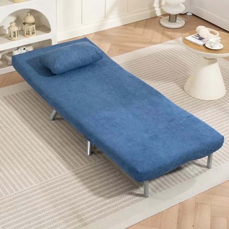 HOMCOM Schlafsofa mit verstellbarer Rückenlehne, abnehmbar Kissen, Samtoptik, 3-in-1 Schlafsessel 1 Teile, bis 120 kg, für Wohnzimmer, Schlafzimmer Blau – Bild 9