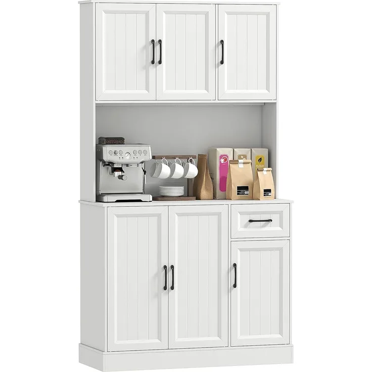 HOMCOM Küchenbuffet mit Arbeitsplatte, verstellbaren Regalen, 6 Türen, Schublade (Buffetschrank, 1-St, Küchenschrank) für Küche Wohnzimmer Esszimmer 100 x 39,5 x 180,5 cm Weiß