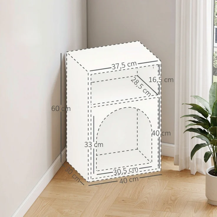 Rayofly-2er-Set Nachttische mit offenen Ablagefächern, modern gebogenes Design für Schlafzimmer, nur 2 Stück, H 60cm x T 40cm x B 30cm, Weiß – Bild 2