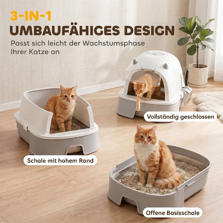 PawHut Katzentoilette, Edelstahl, Kunststoff, Grau, 52L x 42B x 39H cm – Bild 7