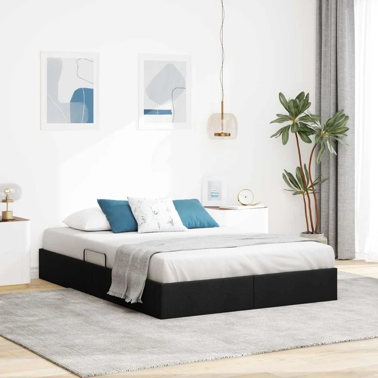 vidaXL Ottoman Bettgestell mit Speicher Schwarz 140 x 190 cm Stoff 3442822 – Bild 1