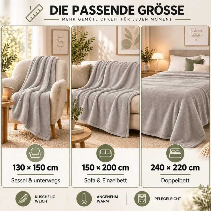 Wohndecke Kuscheldecke 260 g/m², flauschige Wohndecke, Fleecedecke, Oeko-Tex, Komfortec – Bild 2