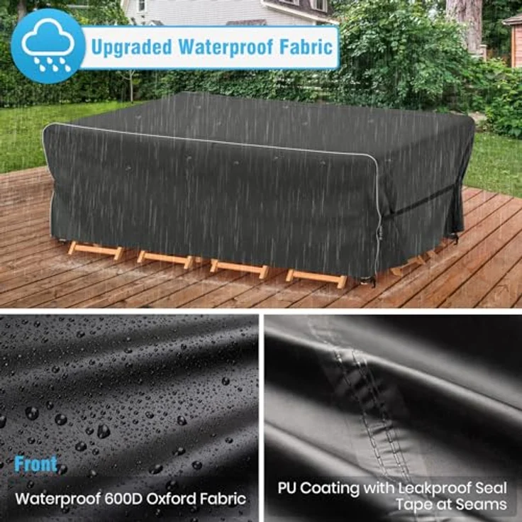 Velway Gartenmöbel Abdeckung Wasserdicht 200 x 160 x 74 cm - Winddicht Schutzhülle mit Reflektierender Streifen 600D Oxford Möbelsets Abdeckung Staubfest Abdeckhauben für Gartentisch Sitzgruppe Schwarz – Bild 4