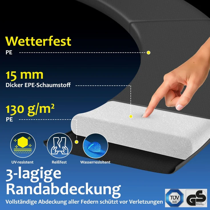 KESSER® - Trampolin | TÜV Rheinland GS Zertifiziert | Komplettset mit Sicherheitsnetz, Leiter, Randabdeckung, Seitentasche & Zubehör | Kindertrampolin Gartentrampolin Belastbarkeit 150 kg Orange, 427 cm – Bild 8