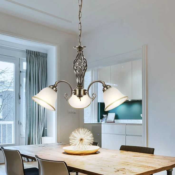 Hängelampe, Lüster, Altmessing, 3-flammig, D 60 cm – Bild 9