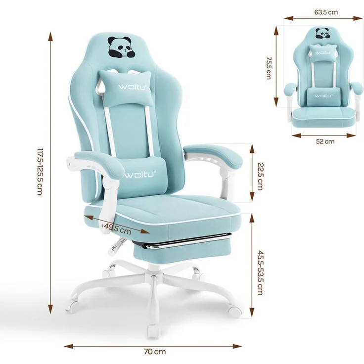 Woltu Gaming-Stuhl (1 St), mit Kopfkissen Lendenkissen Fußstütze, ergonomisch, Netzstoff – Bild 2