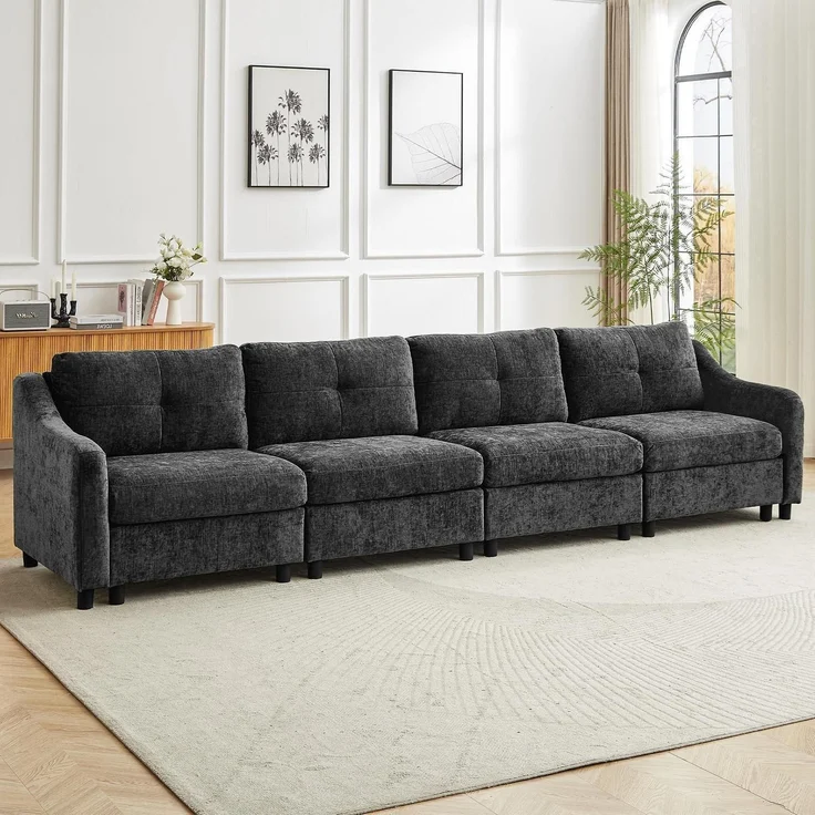 Ecksofa Schlaffunktion Kordsofa L Form 251cm Grau 4 Sitze – Bild 1