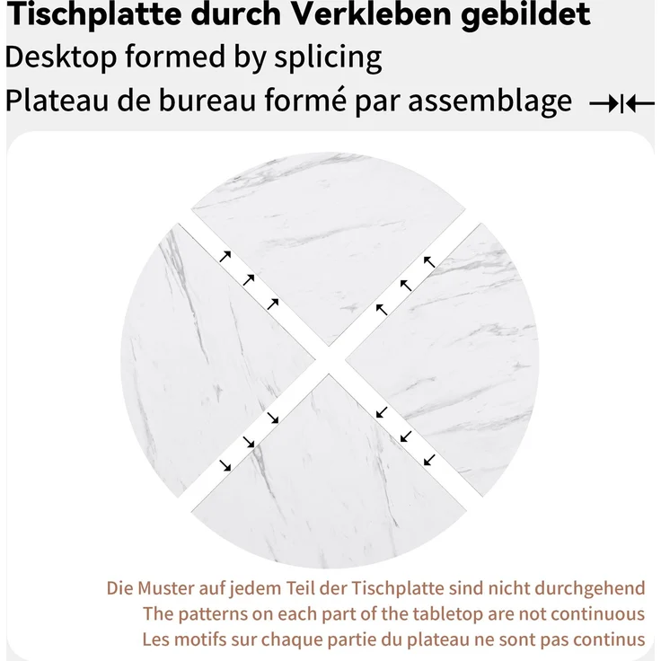 Moderner und schlichter runder Marmor-Esstisch (Durchmesser 1 m), goldener X-förmiger Couchtisch mit Metallhalterung, stabil und langlebig, ein Muss für modische Häuser – Bild 8