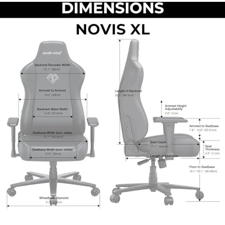 Anda Seat Novis Ultra Gaming Stuhl - Extra großer Ergonomischer Gaming Stuhl mit LendenstüTZE und verstellbare Armlehnen, Gamerstuhle für Erwachsene aus PVC-Leder, Schwarzer Gamer Sessel – Bild 3