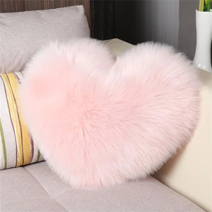 Herzkissen Doppelseitiger Flausch Superweiches Plüsch Dekokissen Love Zierkissen Herz Dekoratives Kissen für Wohnzimmer Sofa Kind Schlafzimmer Bett (Rosa,35x45 cm) – Bild 2