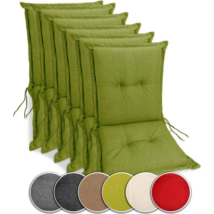 sunnypillow Liegenauflage 6 Stück Gartenstuhlauflagen 100 x 50 x 9 cm, Indoor / Outdoor Stuhlauflage Stuhlkissen, Grün