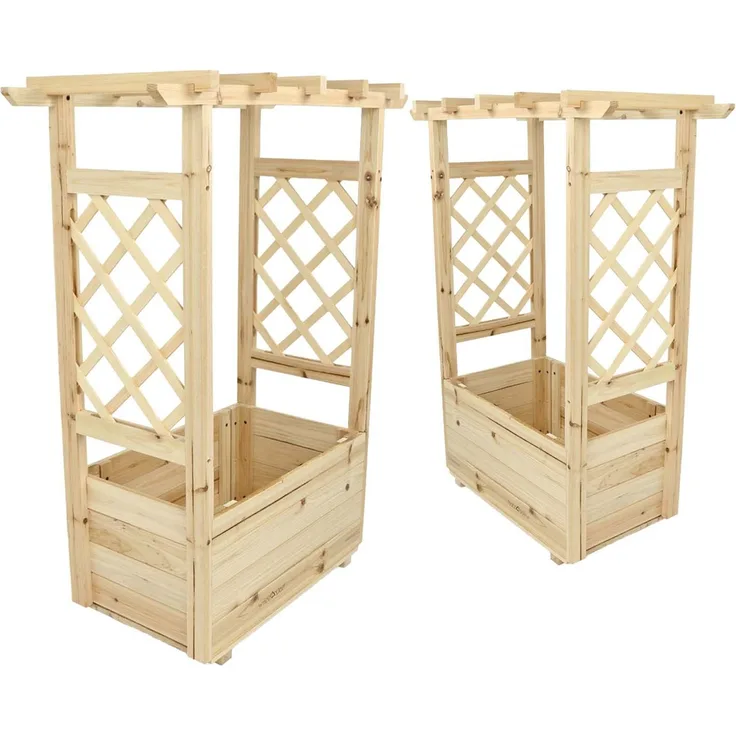 2er Set Pflanzkästen mit Rankgittern & Dach - Tannenholz - 58 x 34 x 103cm