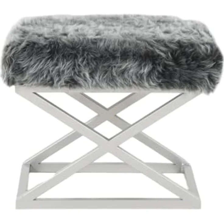 Atelier Del Sofa Stylish Pouffe with Metal Frame, 50 cm Width, 42 cm Height, 40 cm Depth | 100% Polyester Babyface Fabric in Silver & Grey | Perfect for Modern Living Spaces – Bild 3