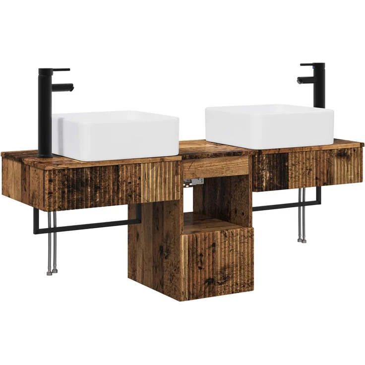 vidaXL Badezimmerschrank-Set 3 stk. Altholz 130 x 41 x 80 cm 3405605 – Bild 2