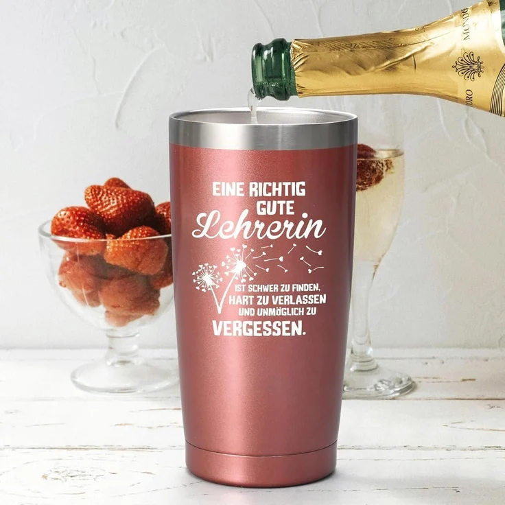 Livole Lehrerin Geschenk - Thermobecher 600ml Kaffee Becher to go Roségold – Bild 5