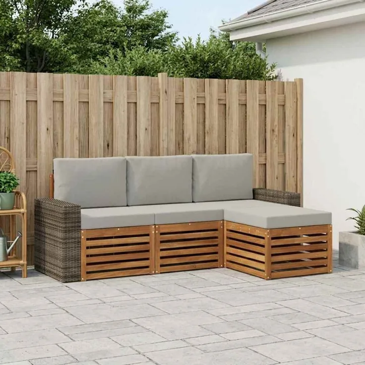 vidaXL Outdoor-Sofagarnitur 4 stk. 4-Sitzer Natur und Hellgrau 3384217