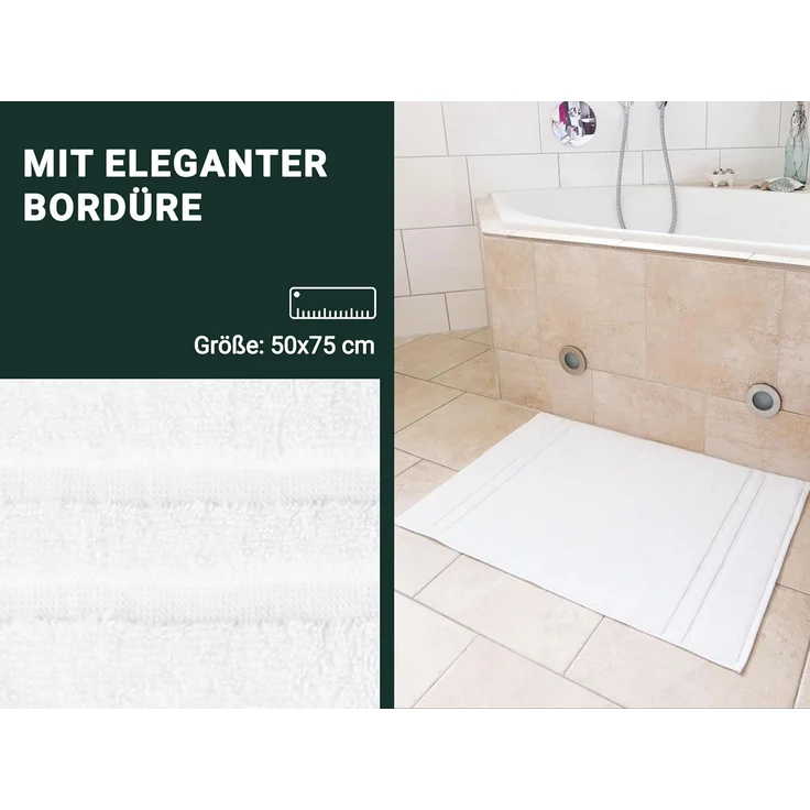 ZOLLNER 2er Set Badematten, 50x75 cm, weiß, 100% Baumwolle – Bild 4