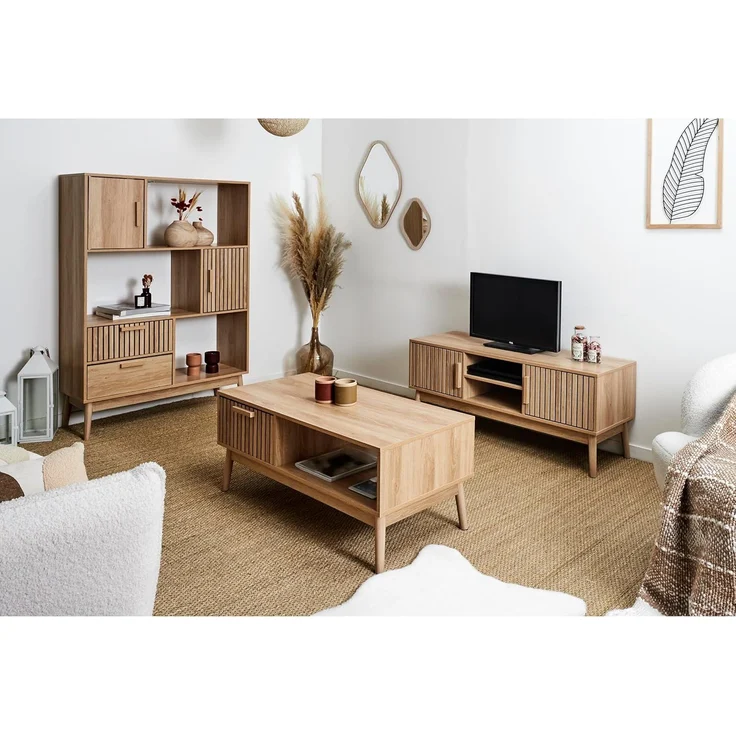HOME DECO FACTORY, HD0088, Niedriges TV-Gerät, Modell Klaus, Natural Crush Collection, Zeitgenössische Möbel, Möbel, TV-Gerät, 117 x 48 x 40 cm, Braun – Bild 9