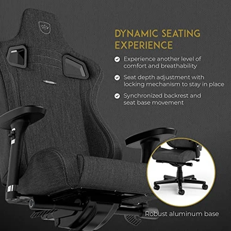 noblechairs Epic Compact TX Gaming Stuhl, Bürostuhl, Schreibtischstuhl, Kopf- und Lendenstütze, Atmungsaktives Textilgewebe, Entwickelt für Nutzer bis 120 kg und 1,7 Meter Hoch, Anthrazit – Bild 7