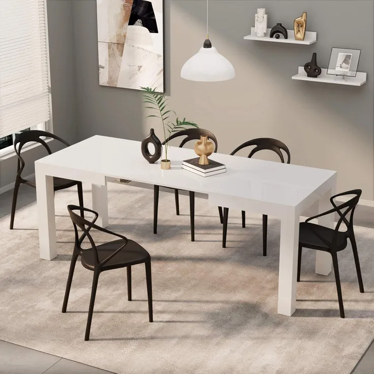 MOBILI FIVER, Küche Ausziehtisch, First, glänzend, weiß, 120 x 80 x 76 cm, Made in Italy
