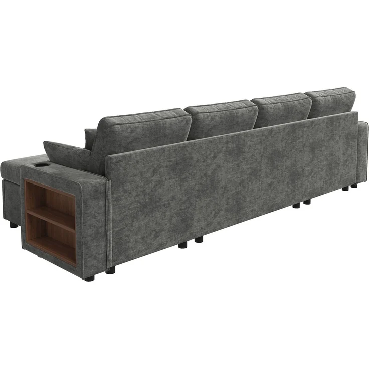 ZUBALIYA Schlafsofa, mit Stauraum, mit USB-C-Anschluss, mit Schlaffunktion, modular kombinierbar, mit Getränkehaltern, H 86 × T 270 × B 125 cm, Grau, Chenille – Bild 17